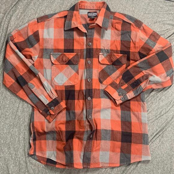 Work n Sport Mens Orange Thick Plaid Super Brawny Work Shirt Flannel LARGE - Picture 2 of 8